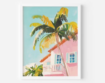 Palm Tree Painting: Pastel Pink Beach House Art (Digital Download)