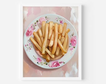 French Fries Print: Pink Kitchen Wall Art, Girly Dorm Decor (Digital Download)