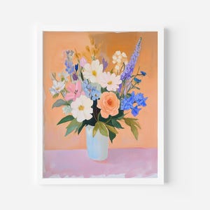 Arte de pared con jarrones de flores, decoración floral, póster de cabaña romántica, impresión de bodegón floral, descarga digital, póster de jarrón moderno, póster de ramo