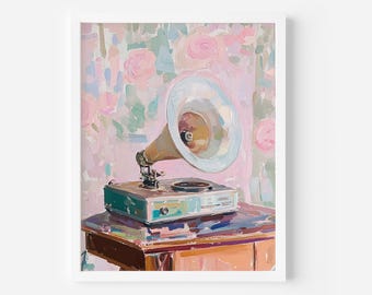 Gramophone Art Print: Retro Music, Vintage Home Decor (Digital Download)
