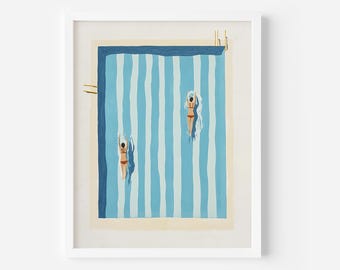 Retro Swimming Pool Art Print: Palm Springs Beach House (Digital Download), summer Poolside Art