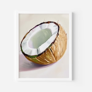 Coconut Printable, Printable Kitchen Wall Art, Coconut Wall Decor,Tropical Fruit Art Print, Digital Download, Acrylic Painting,Boho wall Art