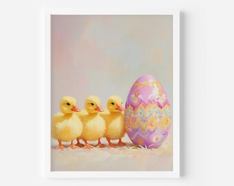 Baby Chicks Easter Egg Print: Vintage Farmhouse Spring Decor (Digital Download), Trendy Spring Art
