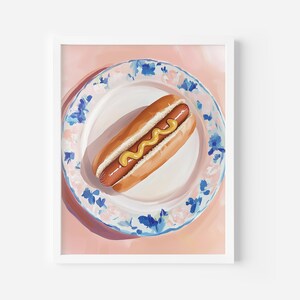 Retro Hot Dog Art Print: Pink Kitchen Wall Decor (Digital Download)