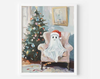 Vintage Christmas Ghost Art Print: Spooky Holiday Decor (Digital Download)