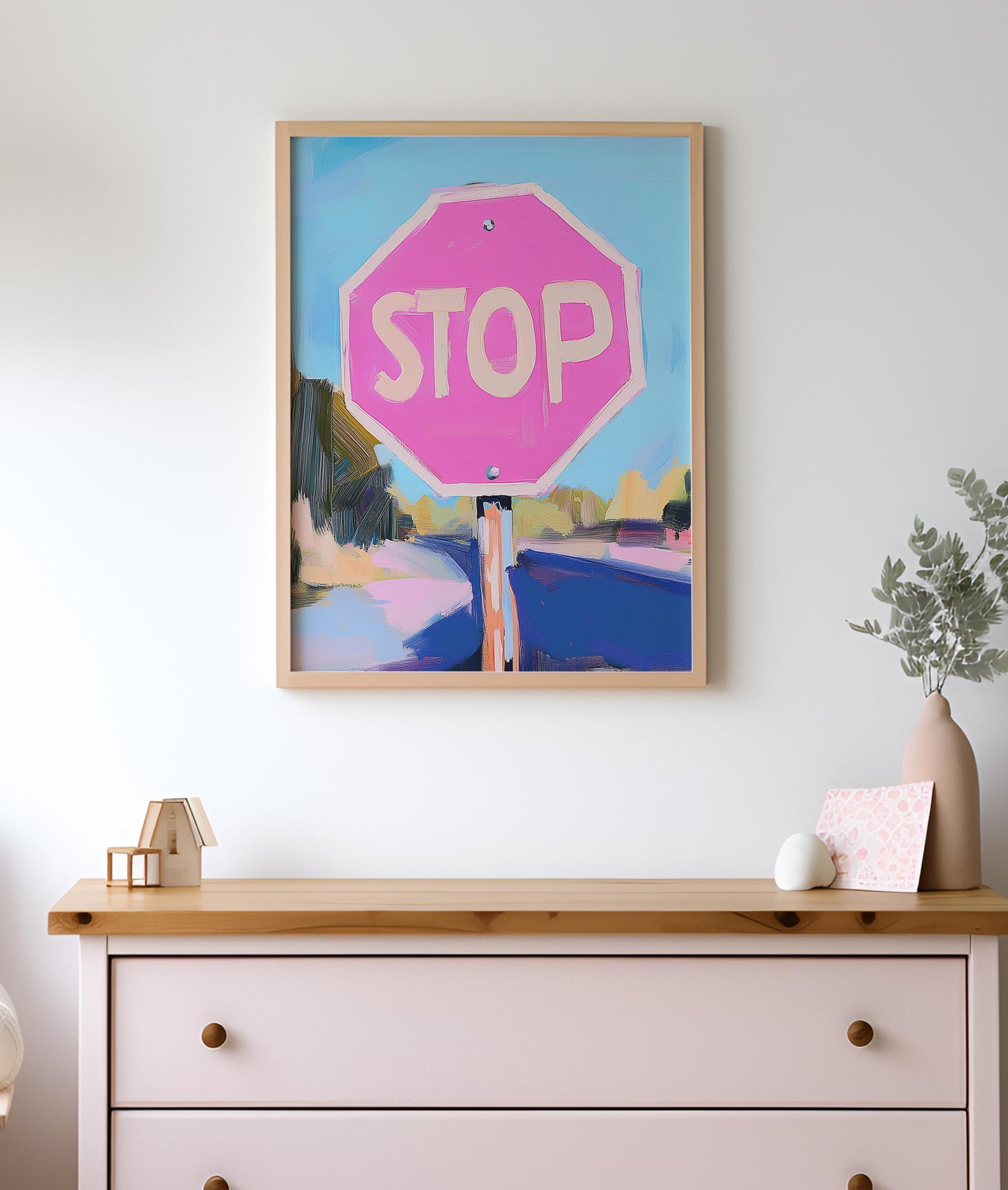 Pink Stop Sign Art Print, Bold and Quirky Street Art-inspired Wall ...