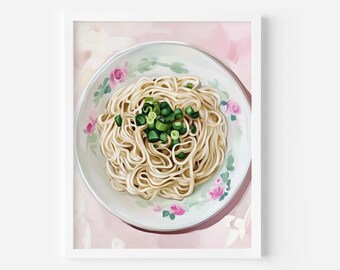 Pasta Print: Rosa Küche Wandkunst, Italien Küche (digitaler Download), Spaghetti druckbare Kunst