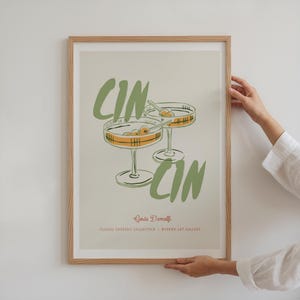 Impresión de cóctel Cin Cin, arte de carrito de bar de moda, póster de cóctel retro, póster dibujado a mano, impresión de martini vintage, impresión de Cheers, arte de cocina moderno