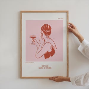 Meisje wijn Art Print, roze handgeschreven barwagen print, retro wijn decor, roze keuken muurkunst, drankje decor, Cheers print, zelfzorg poster