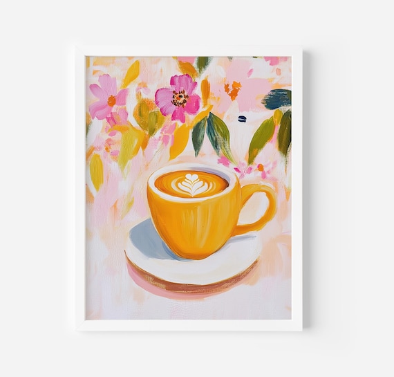 Floral Latte Art Print: Trendy Coffee Bar Decor (Digital Print), Italian Cappuccino Lover poster