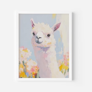 Llama digital print, llama wall art, alpaca painting, printable poster, boho animal poster, printable wall art, pastel wall art, soft colors