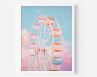 Lámina infantil de noria en tonos pastel: Decoración vintage para habitación infantil (descarga digital)