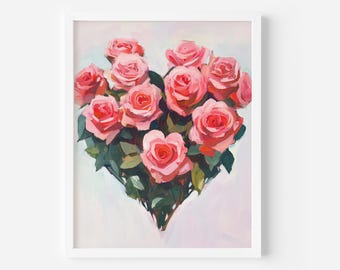 Pink Roses Bouquet Print: Trendy Floral Wall Art (Digital Download)