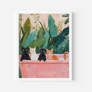 Katten in bad-print: trendy badkamermuurkunst (digitale print), kittens afdrukbaar