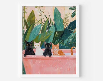 Katzen in der Badewanne Poster: Trendige Badezimmer Wand Kunst (Digital Print), Kätzchen zum Ausdrucken