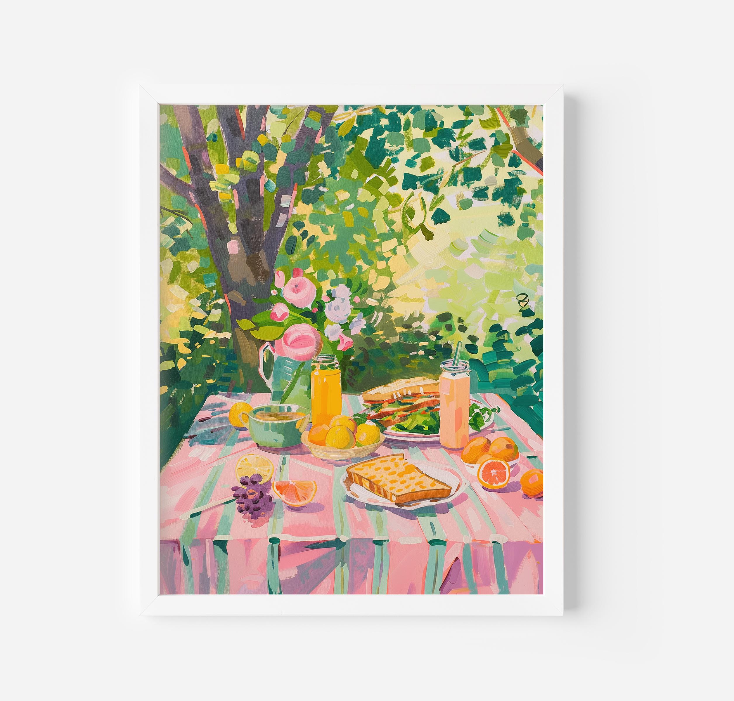 Breakfast Acrylic Painting, Trendy Brunch Wall Art, Sunny Side Up Printable, Girly Kitchen Art Print, Digital Download Art, Gift for Foodies