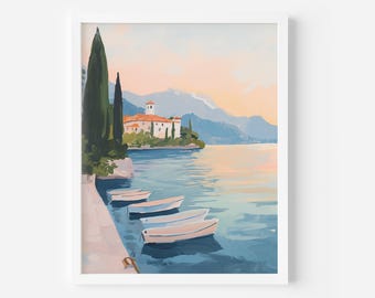 Lake Como Sunset Art Print: Italy Coastal Landscape (Digital Download), Nature Travel decor