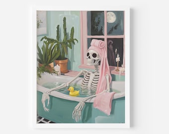 Skelett Badewanne Kunstdruck: Lustiges Badezimmer Dekor (Digitaler Download)