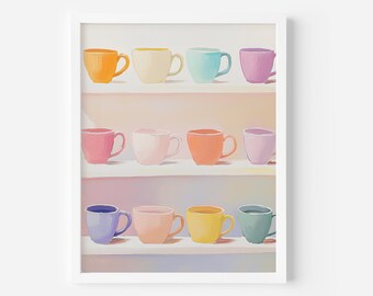 Retro Teacup Art Print: Pastel Kitchen Coffee Bar (Digital Download) mug print