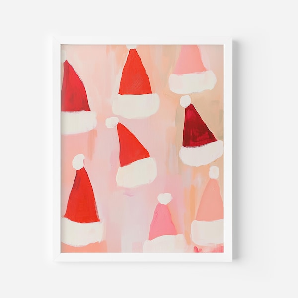Roze kerstmuts kerstmuurkunst: vrolijke acrylprint (digitale download)