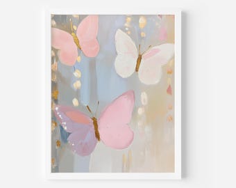 Lámina artística de mariposas pastel: Decoración para habitación infantil (descarga digital)