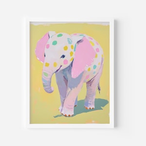 Colorful Elephant Art Print, Printable Animal Art, Trendy Nursery Decor, Digital Download, Maximalist Wall Decor, Whimsical Kid&#39;s Room decor