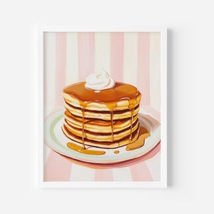 Butter Pancake Art Print, Breakfast Wall Decor, Pink Cozy Kitchen Print, Trendy Food poster, Pancakes and Syrup Art, Brunch Home Decor