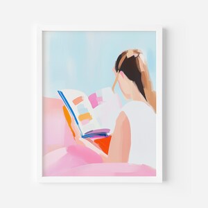 Book Lover Art Print, Woman Reading Poster, home decor Art, Girl Reading Decor, Digital download, Book and Reading Printable,Book lover gift