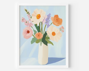 Pastelbloemenboeketkunstprint: vintage botanisch decor (digitale download)