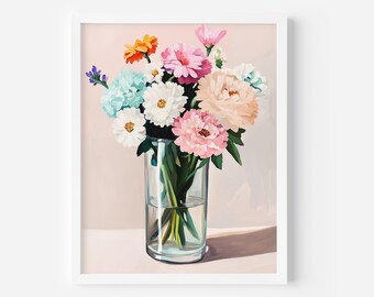 Impresión artística de ramo de flores: Póster de jarrón botánico (descarga digital)