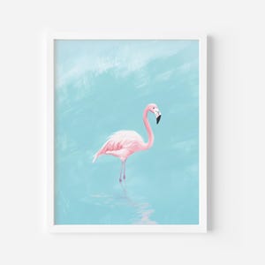 Pink Flamingo Art Print: Minimalist Coastal Bird Portrait (Digital Download)