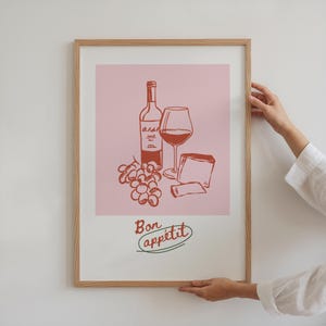 Stampa Bon Appetit Kitchen, Arte moderna della cucina, Poster del vino, Poster retrò Bon Appetit, Arte tipografica, Download digitale, Decorazione della sala da pranzo