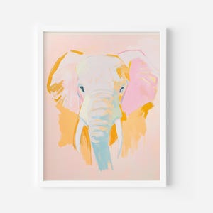 Elephant Painting, Printable Animal Art, Digital Download, Whimsical Kid&#39;s Room Print, Modern Vintage Print, Pastel painting, Elephant Print