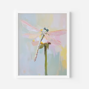 dragonfly wall art, pastel wall art, dragonfly painting, dragonfly print, nursery decor, home decor, printable art, soft color pastel, art