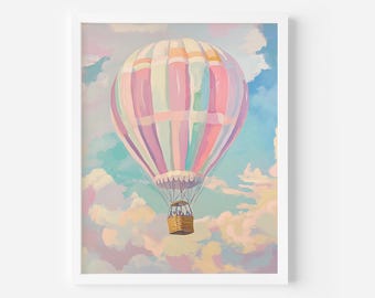 Hot Air Balloon Art Print: Whimsical Pastel Nursery Decor (Digital Download)