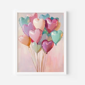 Heart Balloons Print, Girly Dorm Room, Trendy Wall Art, Preppy Poster, Aesthetic Art, Pink Retro, Pink Doll Decor, Valentines Digital Print