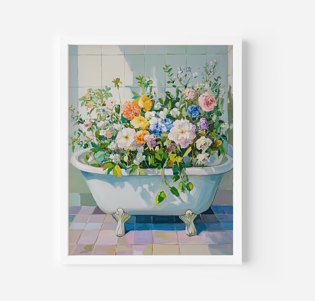 Floral Bathtub Art Print: Trendy Bathroom Wall Decor (digital Download ...