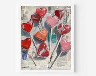 Heart Lollipop Print: Valentines Pastel Room Decor (Digital Download)