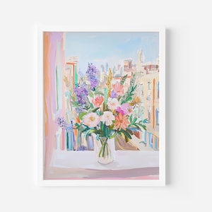 Arte mural Les Fleurs, impresión de ramo de flores, arte floral de moda, arte botánico floral, póster de jarrón de flores, descarga digital, pintura al pastel
