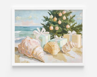Lámina navideña de conchas marinas: Decoración navideña costera (descarga digital)
