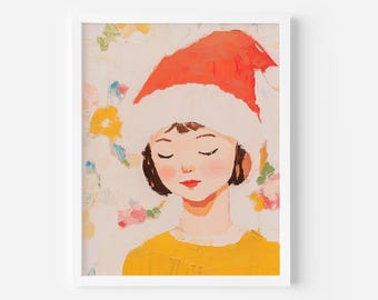 Girl Christmas Art Print: Floral Preppy Pink Holiday Decor (Digital Download)