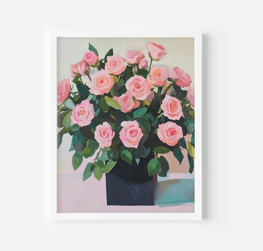 Pink Roses Wall Art Print, Floral Bouquet Wall Art, Romantic Flower ...