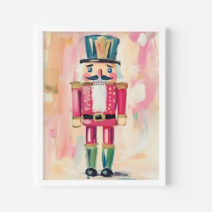 Christmas Winter Nutcracker Art Print, Vintage Nutcracker Print, Vintage Winter Printable, Pink Christmas Wall Art, Preppy Seasonal Decor