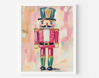 Vintage Nutcracker Christmas Art Print: Pink Winter Decor (Digital Download), Preppy Seasonal Decor