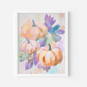 Pastel colours Pumpkins Painting, Watercolor Autumn Pastel Wall Art Print,October Fall Printable, Girl&#39;s Room Halloween,Digital Download Art