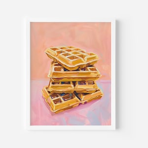 Waffles Art Print, Wall Art Vintage Poster, Retro Food Kitchen decor, Foodie Art, Fancy Waffles painting, Still life art, breakfast print