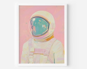 Pink Retro Astronaut Print, Digital download, Vintage Style Home Print, Kids Playroom Decor, Nursery Print, Space Theme, Space lovers Gift