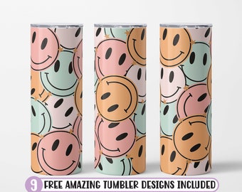 Smile Face Tumbler PNG, Smiley Tumbler Burst,happy Face Seamless Pattern,  20 Oz Skinny Tumbler Design, Aesthetic Tumbler Wrap, Sublimation 