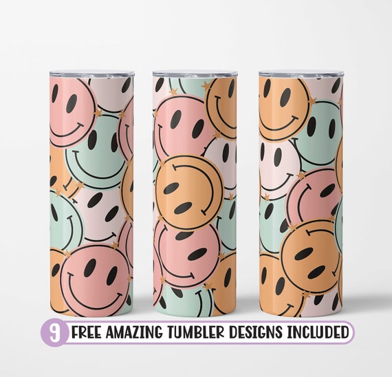 Smile Face Tumbler PNG, Smiley Tumbler Burst,happy Face Seamless Pattern,  20 Oz Skinny Tumbler Design, Aesthetic Tumbler Wrap, Sublimation 