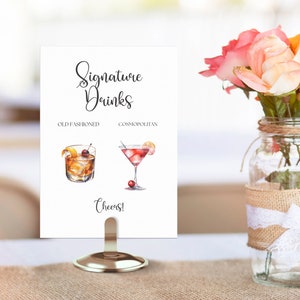 Bar Menu Wedding Reception Template His and Hers Signature Drink Sign with Pictures Editable Canva Cocktail Menu Printable Instant Download